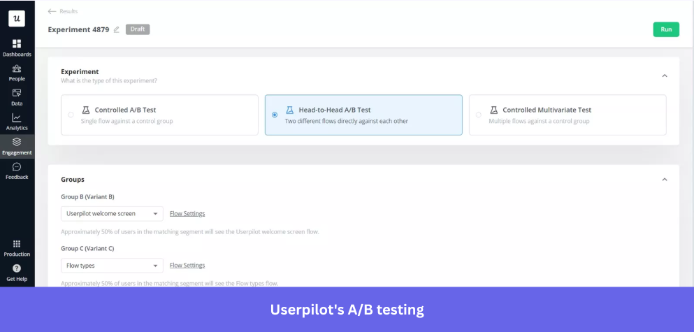 A/B testing banners in Userpilot.