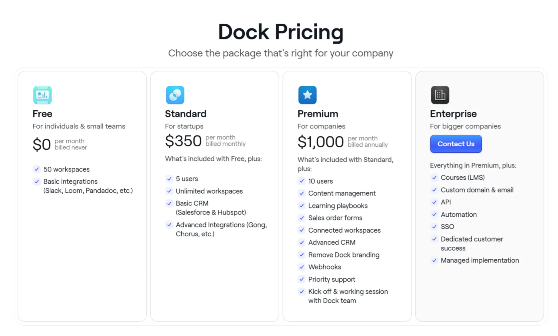 Dock pricing with different tiers depending on your client onboarding process.