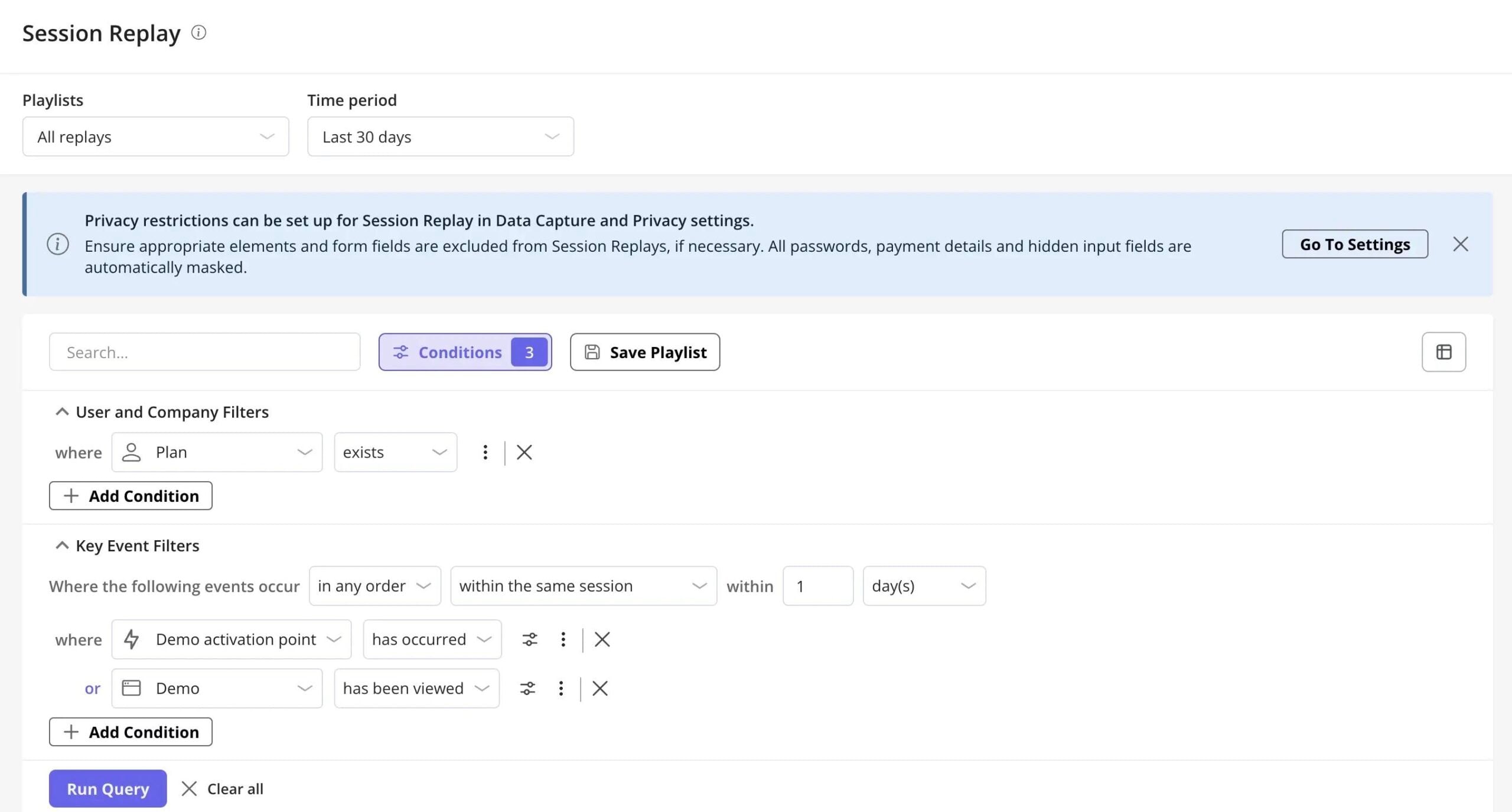 Filtering session reports in Userpilot.