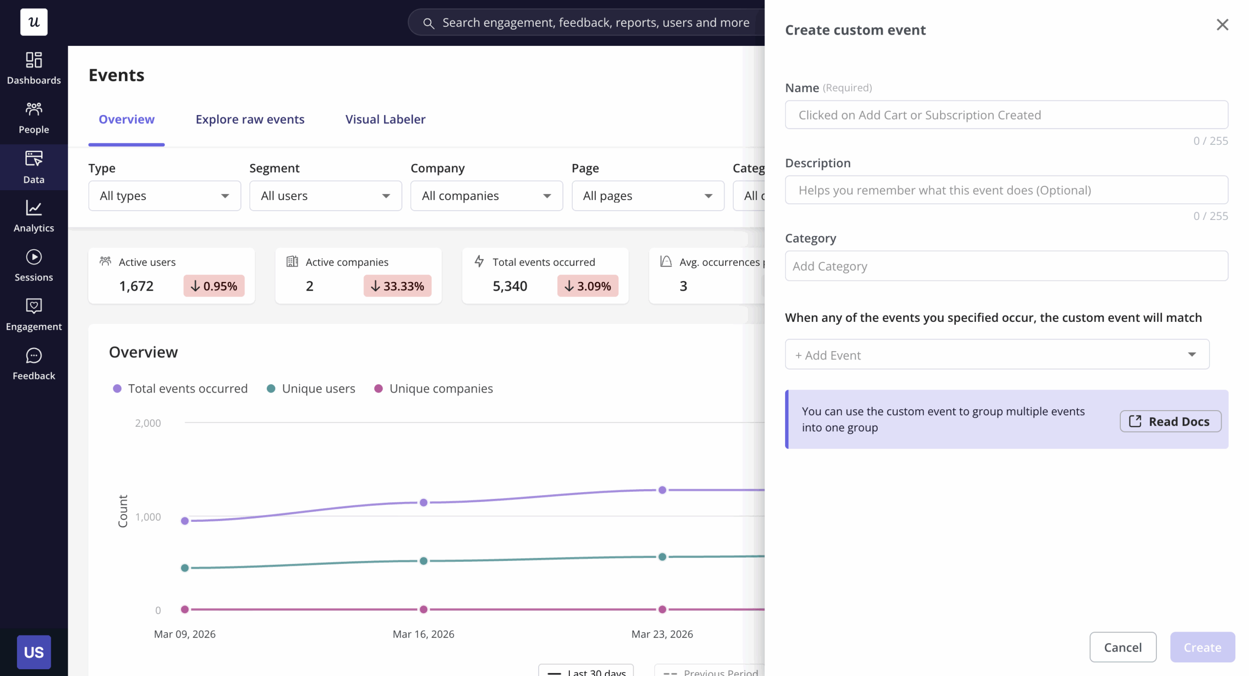 Creating a custom event for actionable insights in Userpilot.