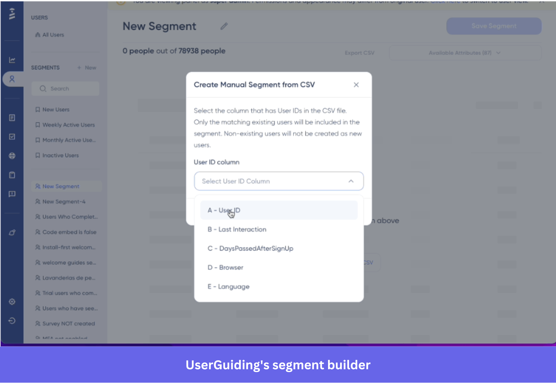 UserGuiding's segment builder.