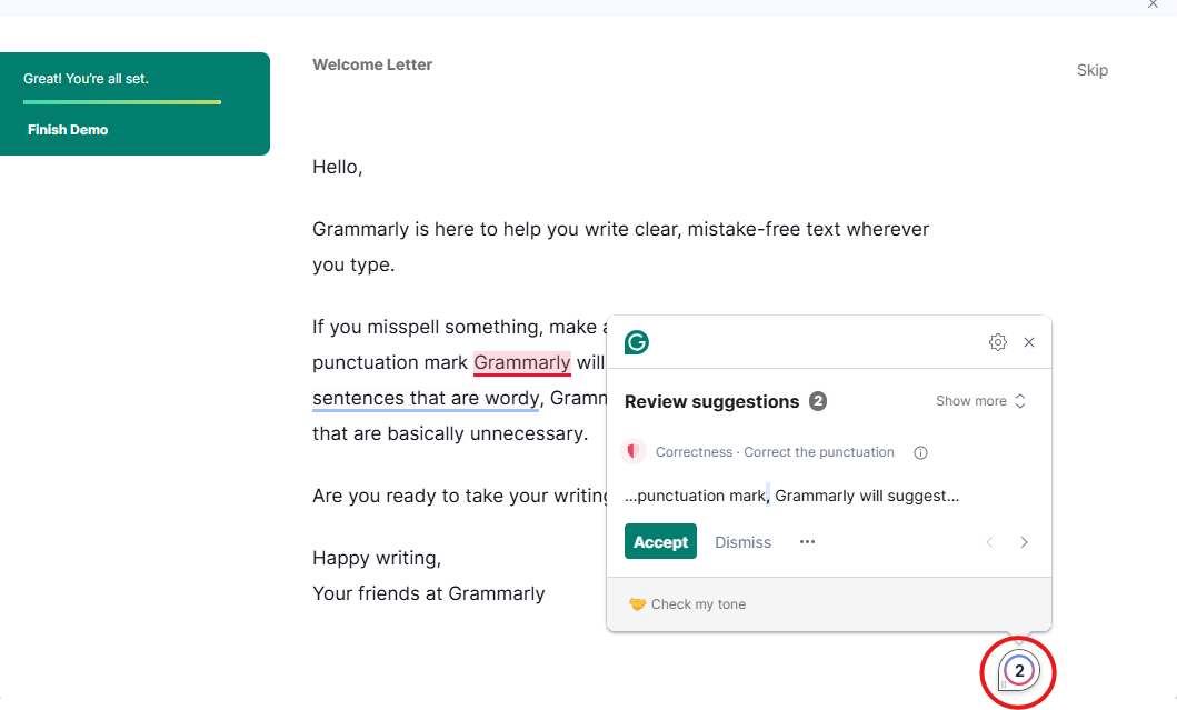 Grammarly's interactive hands-on walkthrough.