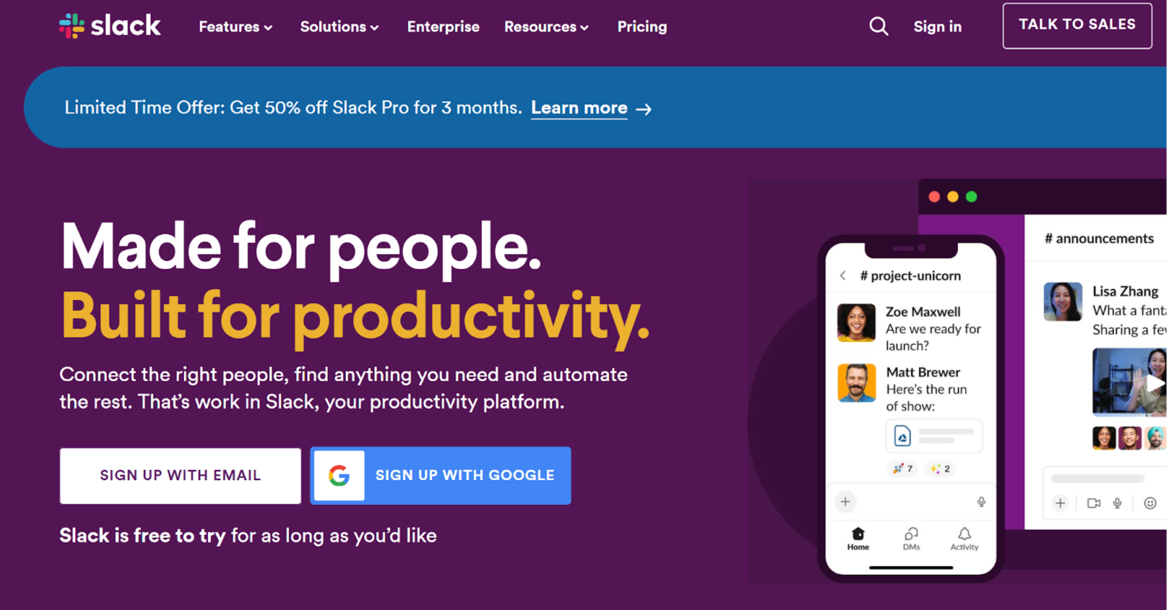 Slack's limited time offer for 50%.