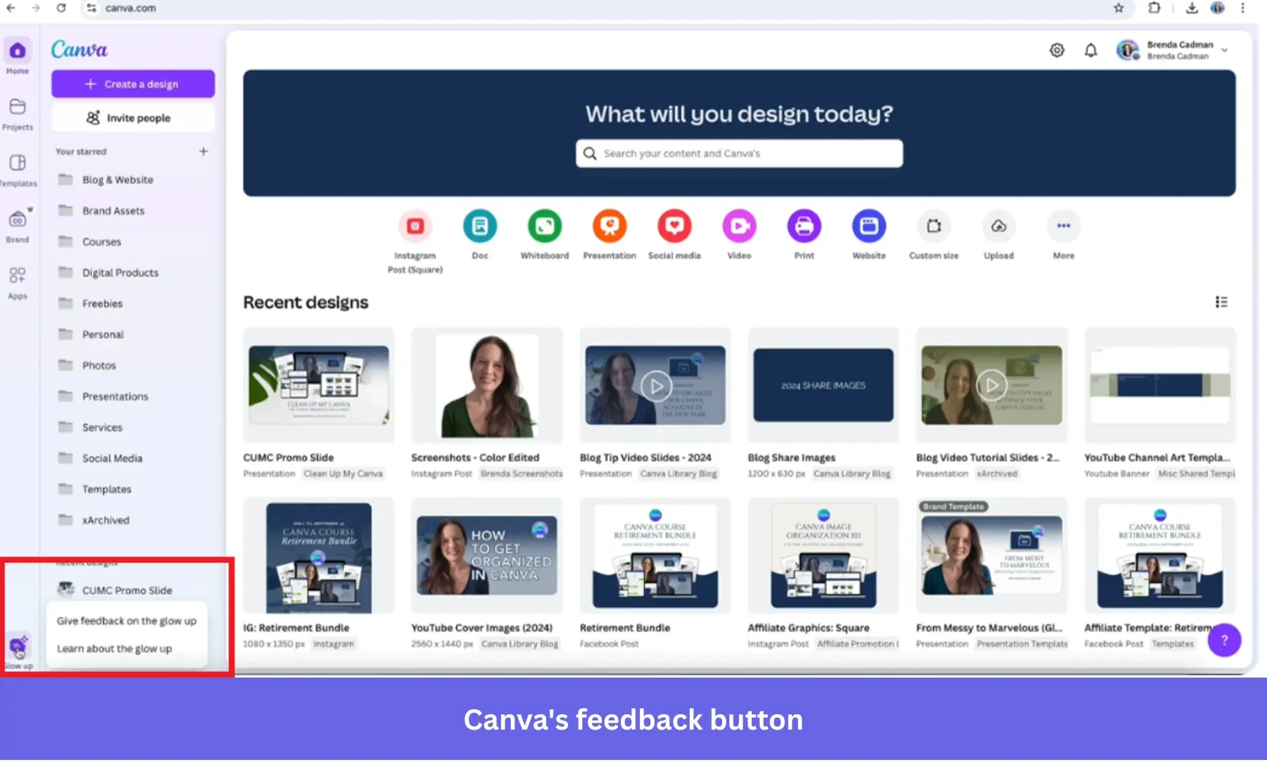 Canva's user feedback button.