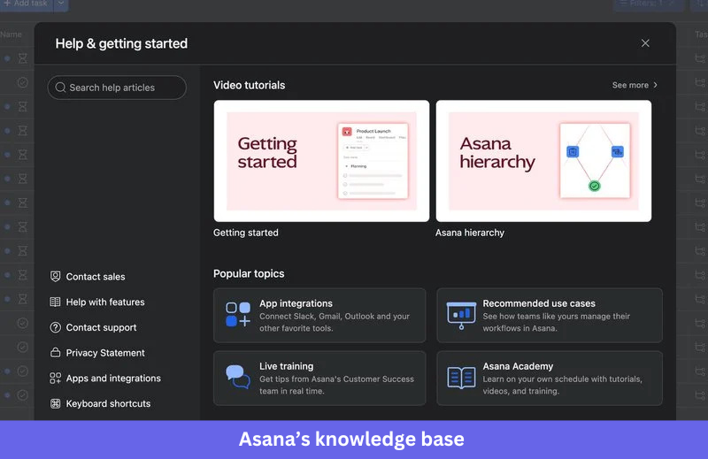 Asana’s knowledge base