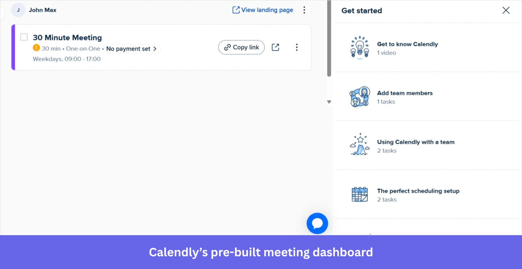 Calendly's pre-built meeting dashboard