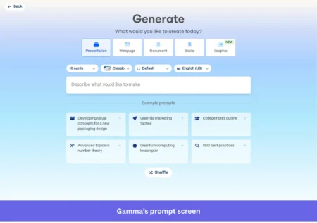 Gamma's new user onboarding screen