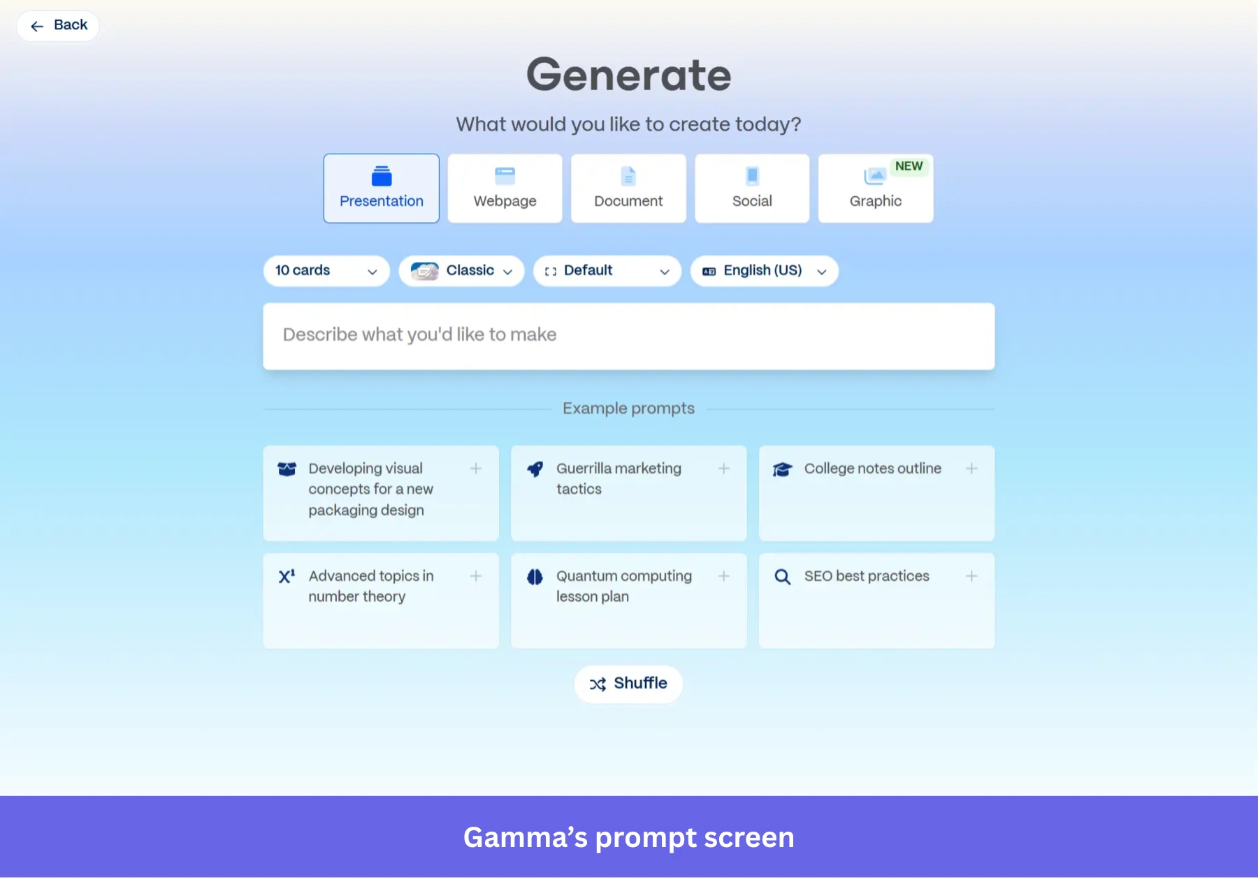 Gamma prompt screen example