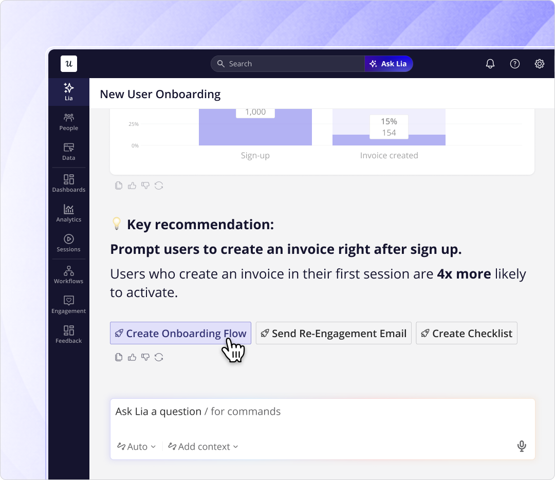 lia userpilot builds onboarding flows