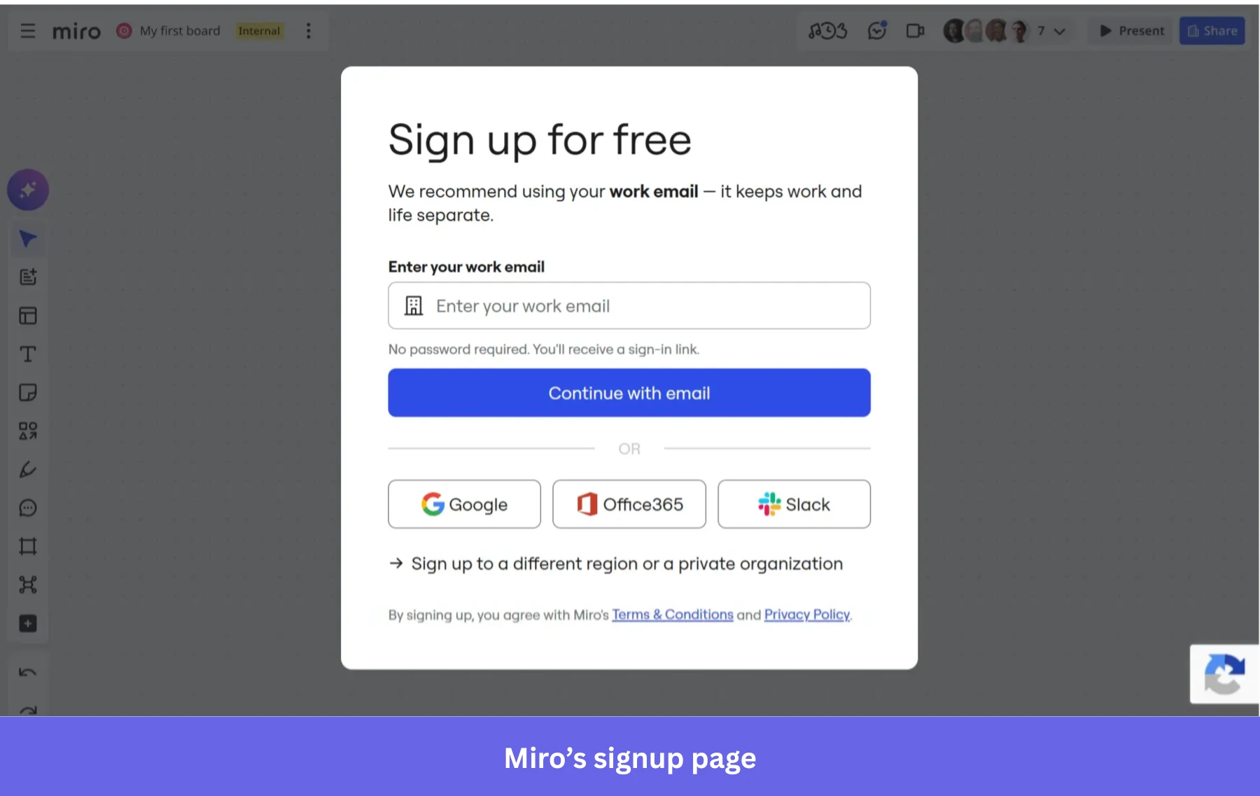 Miro's signup page