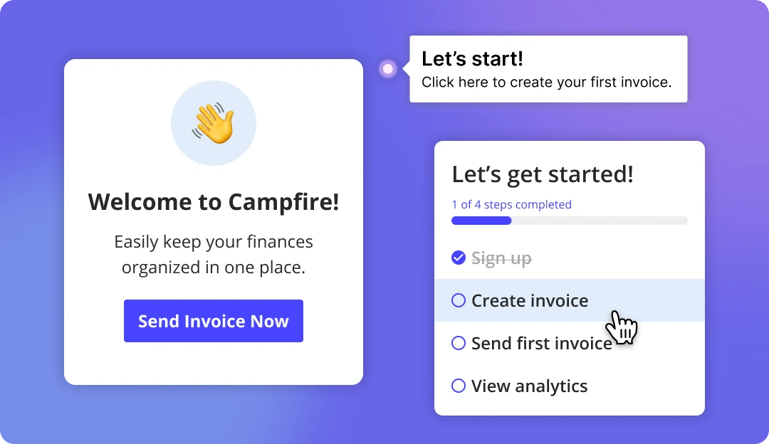 Userpilot onboarding features: tooltips, checklists, and modals guiding new users to value quickly