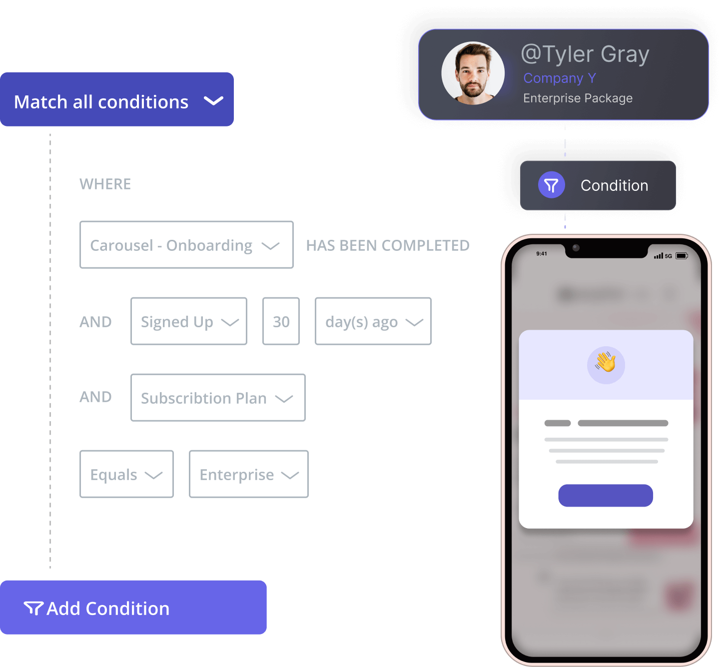 Userpilot advanced segmentation used to target high-retention customer segments