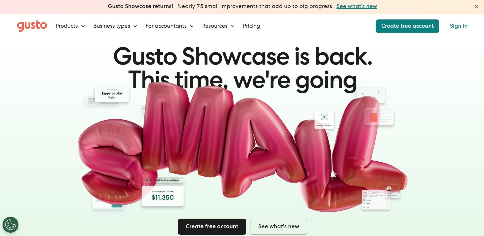 Gusto's product update banner.