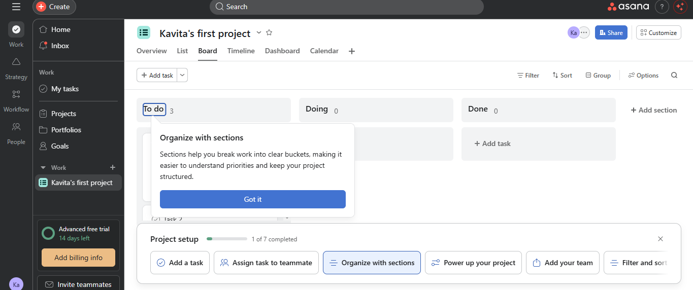 Asana's walkthrough.