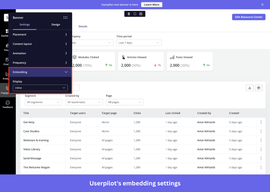 Embedding options in Userpilot.