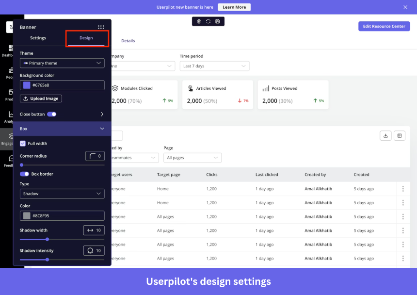 Design banners in Userpilot with your preferences.