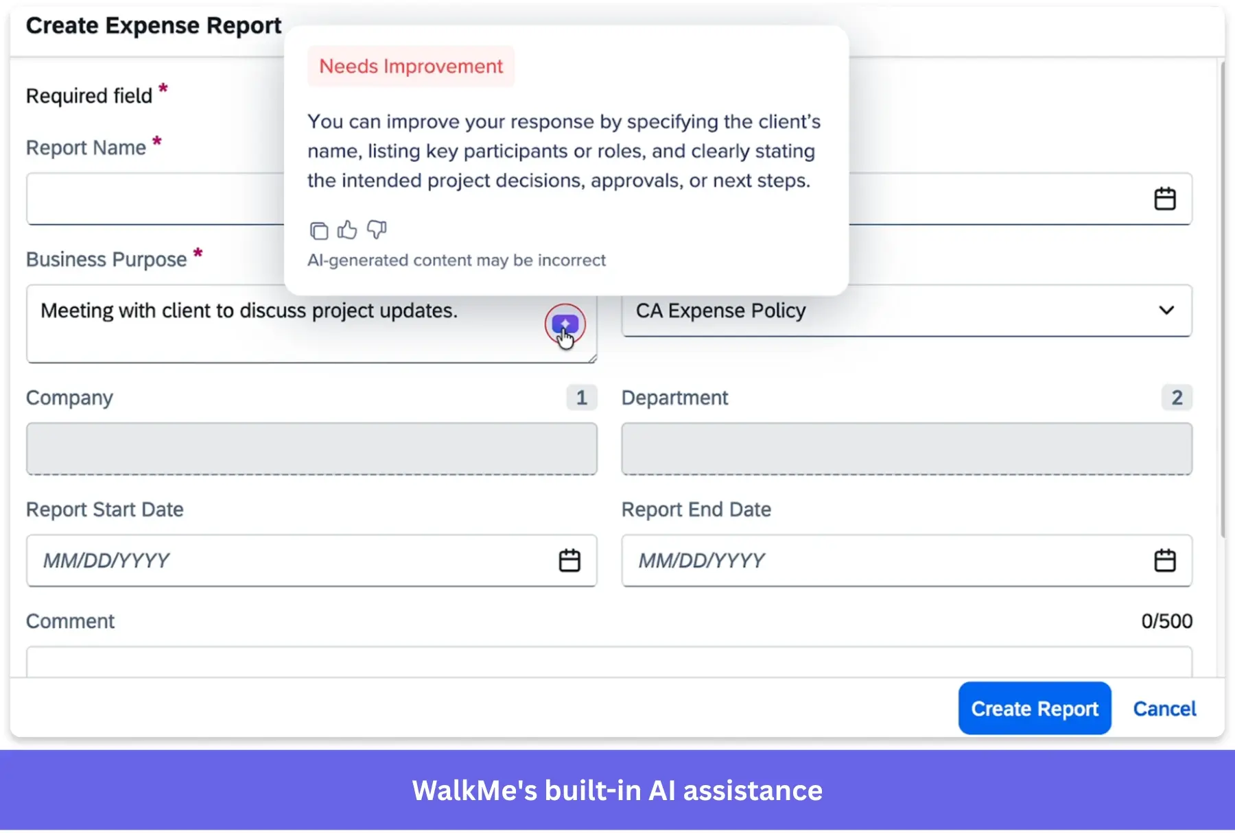 WalkMe's built in AI assistance provides in-app guidance that also contributes to user and employee retention across your existing tool stack