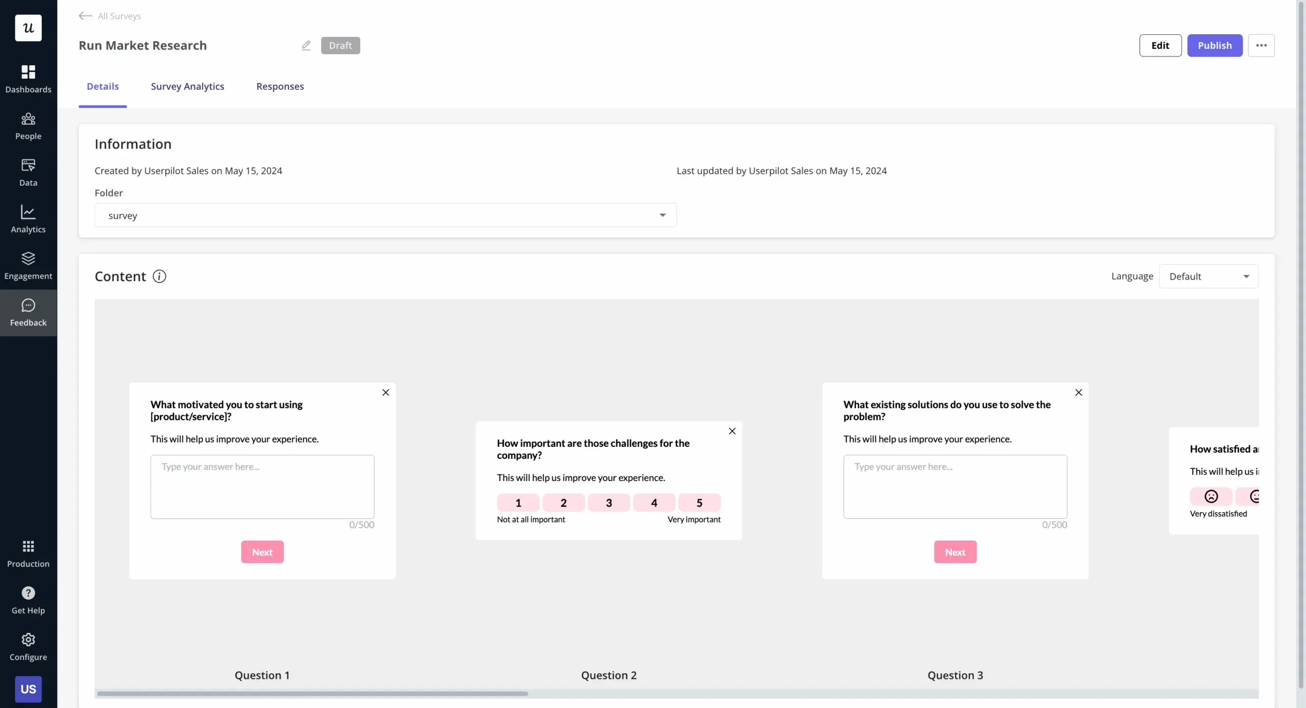 In-app survey created in Userpilot.