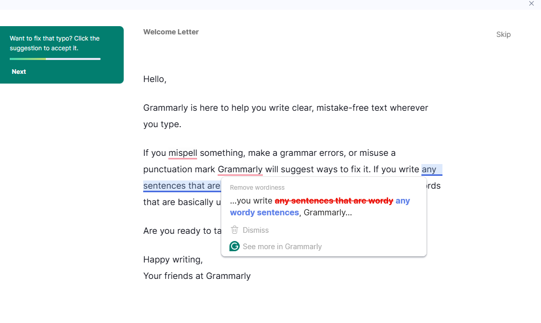 Grammarly's interactive hands-on walkthrough.