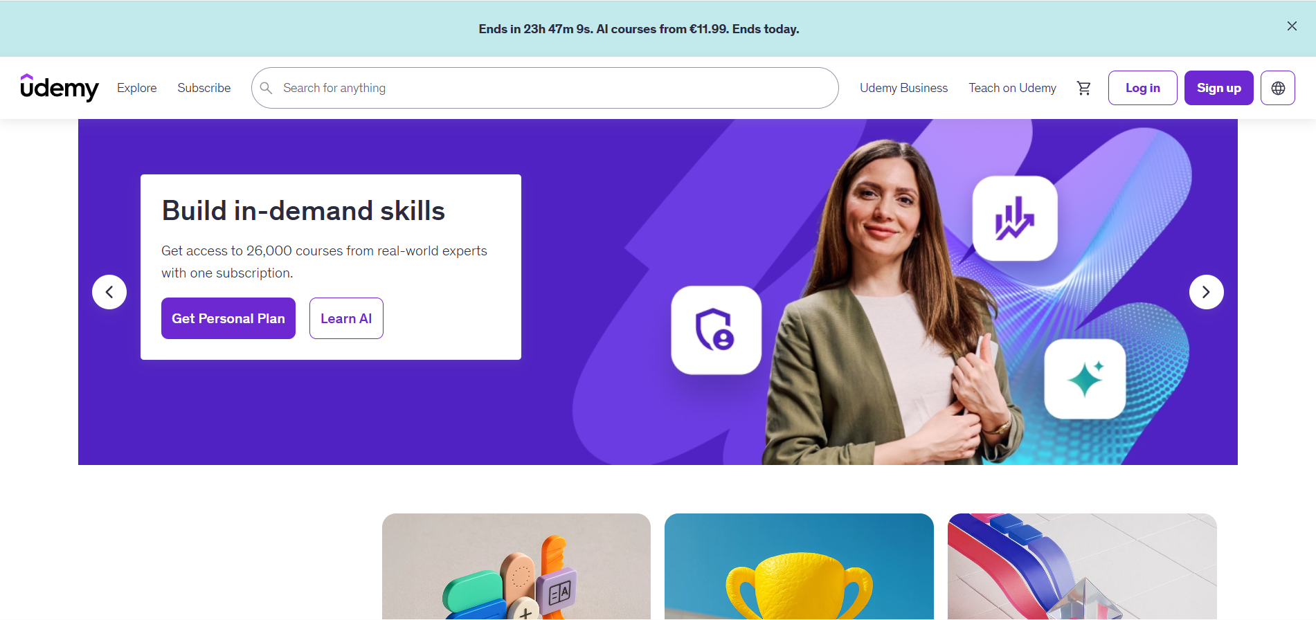 Udemy's countdown banner for AI courses.