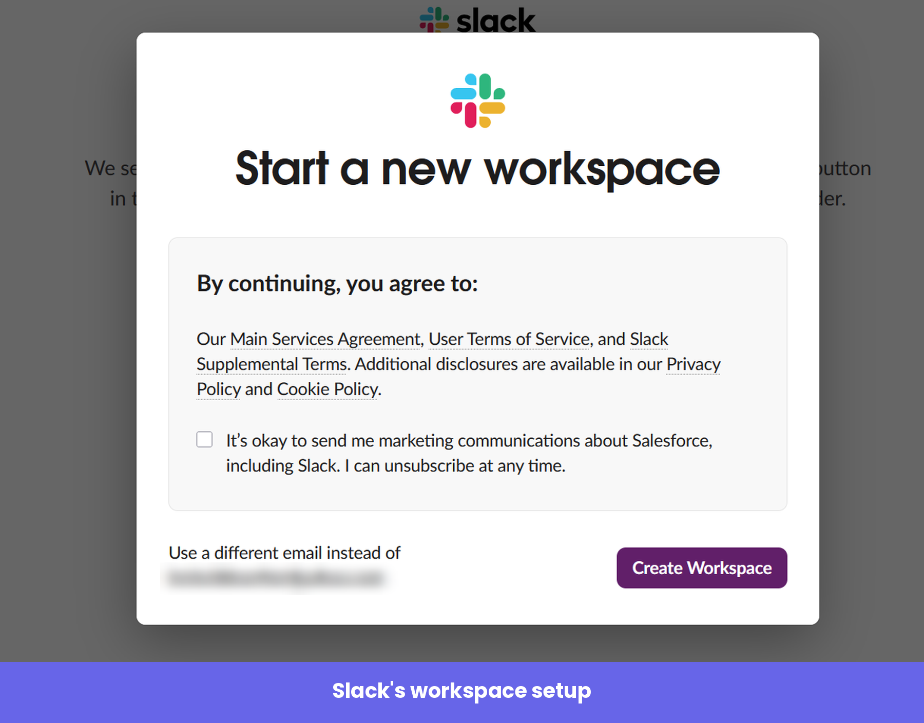 Slack's workspace setup