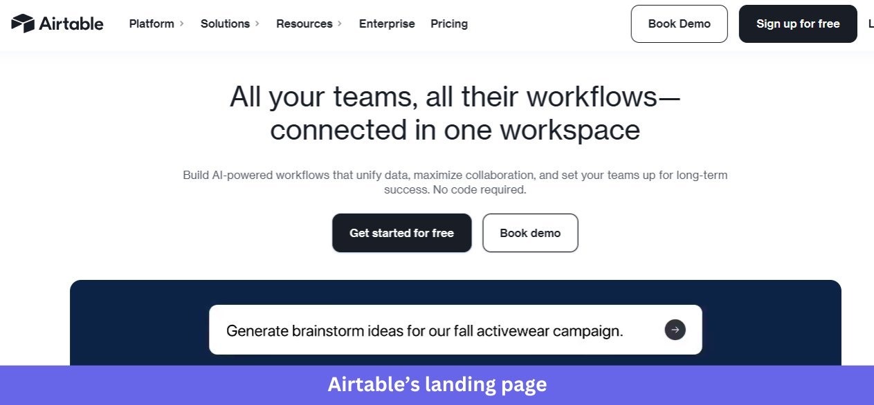 Airtable landing page