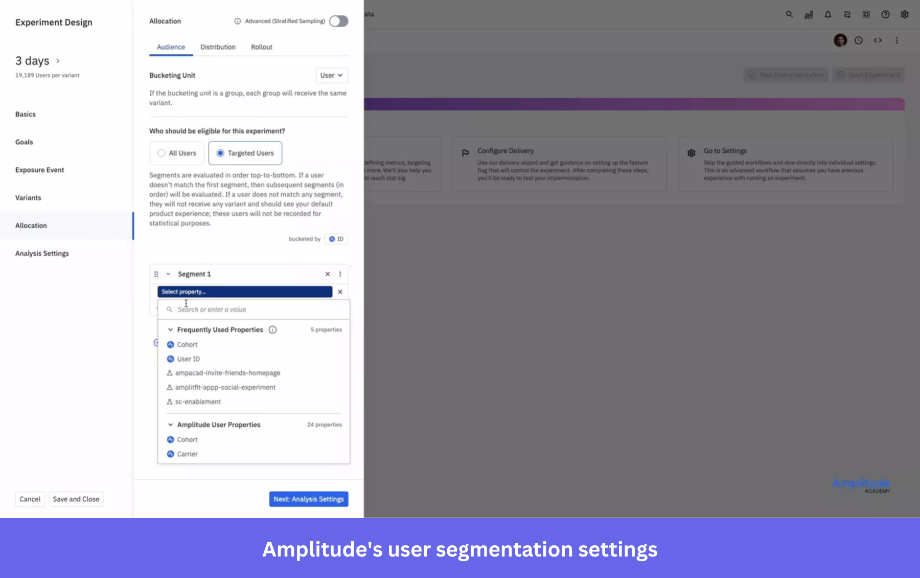 Amplitude's user segmentation settings.