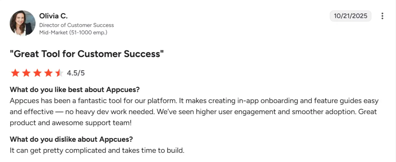 Appcues review modal example