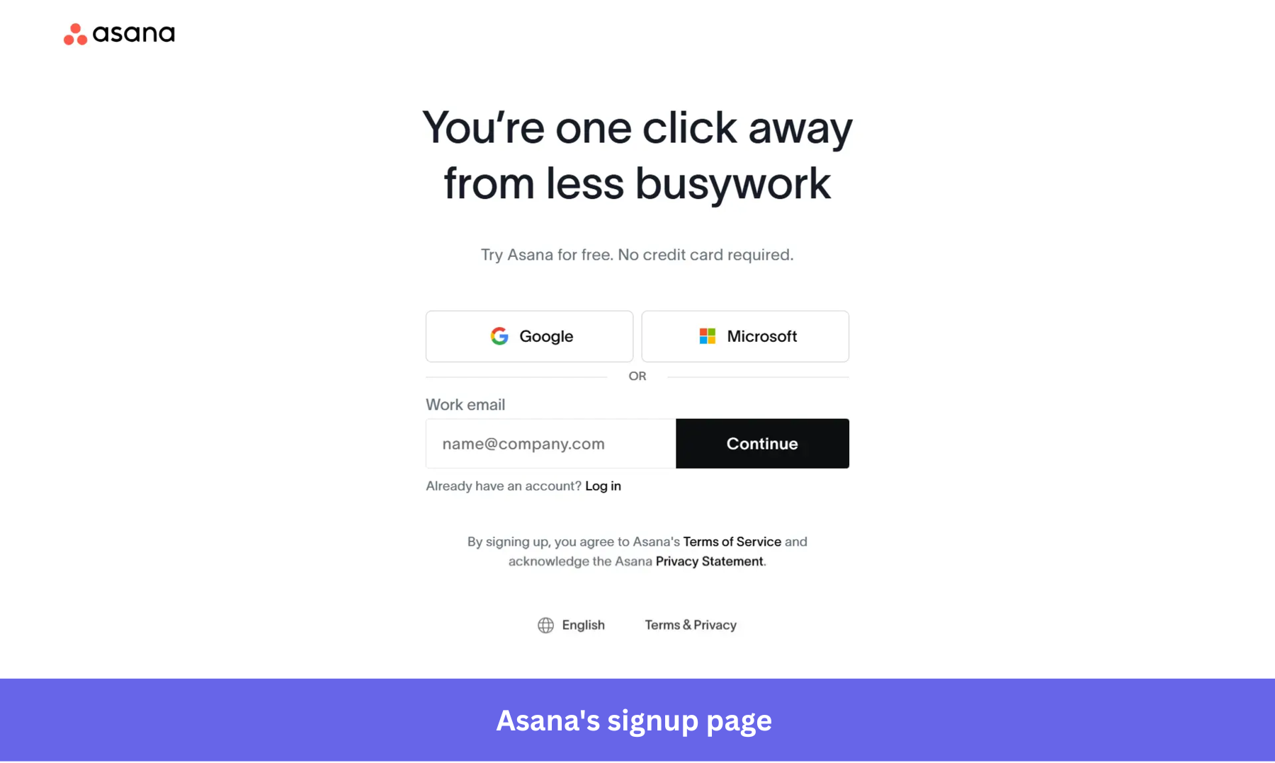 Asana's signup page