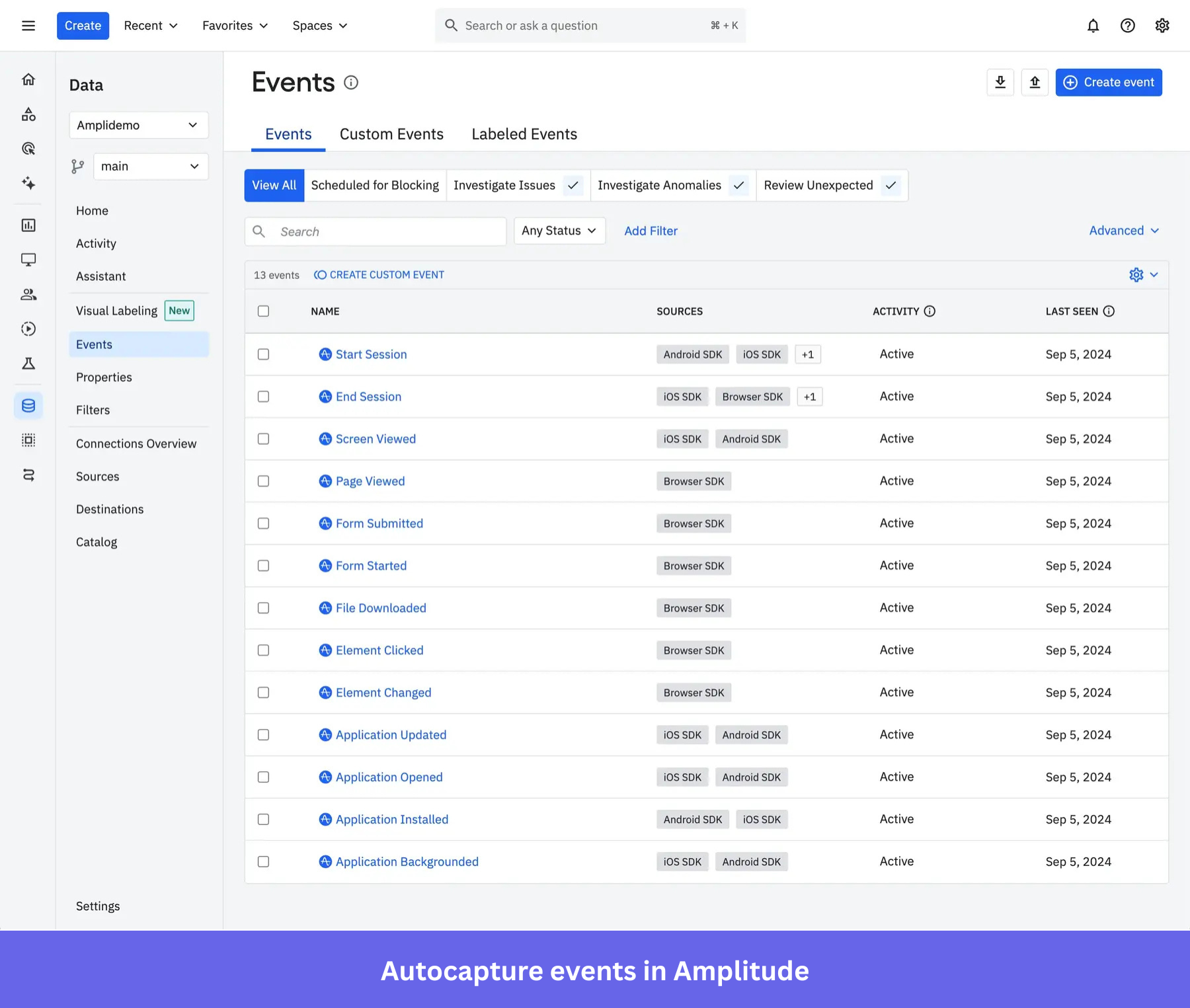 Autocapture events in Amplitude