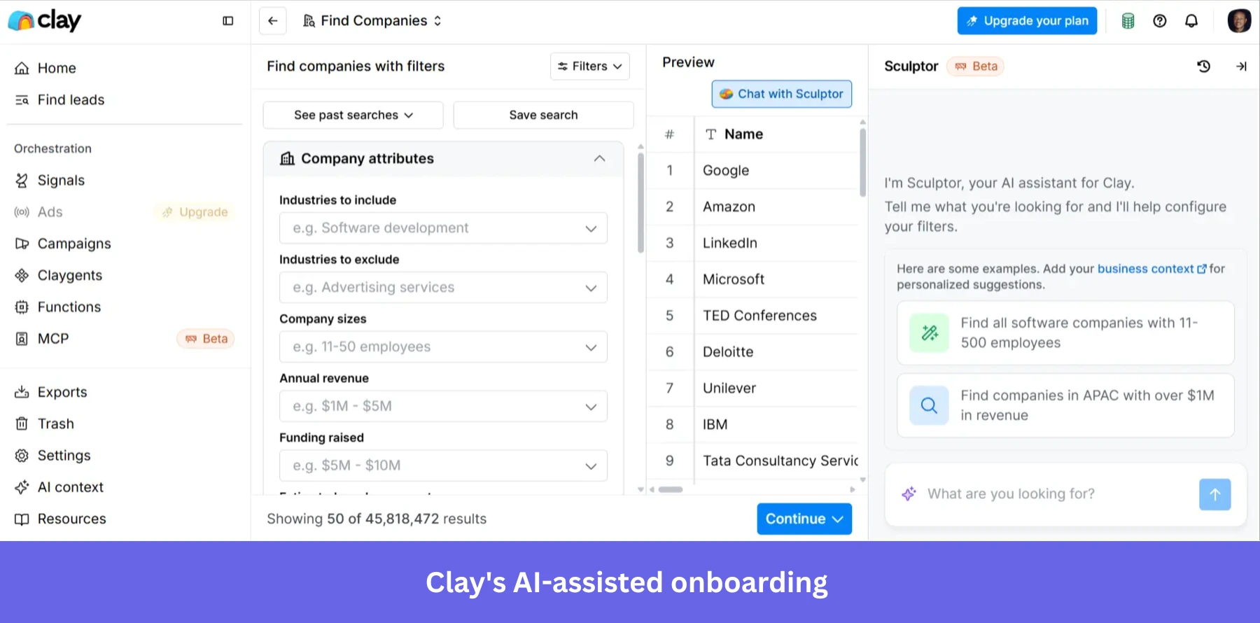 Clay's AI assisted onboarding flow