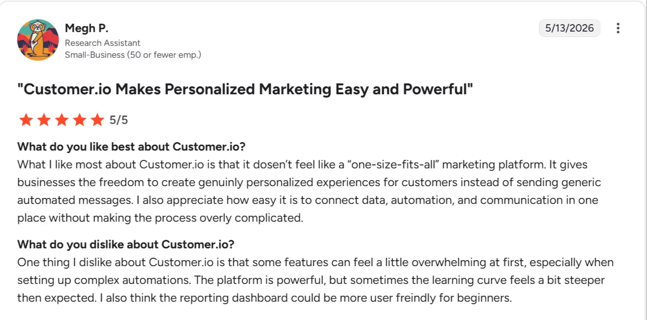 Customer.io review modal example