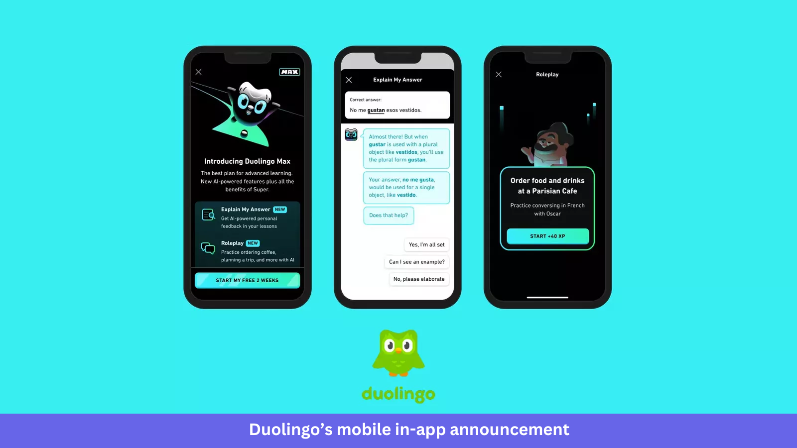 Duolingo mobile in-app announcement