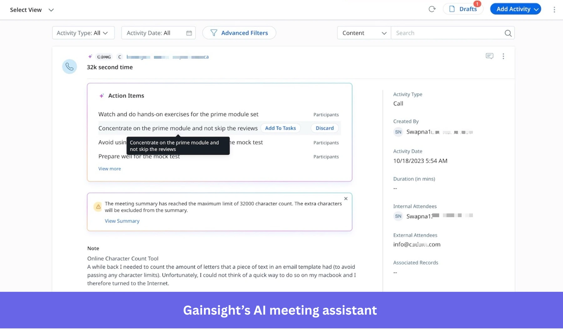 Gainsight's meeting assistant
