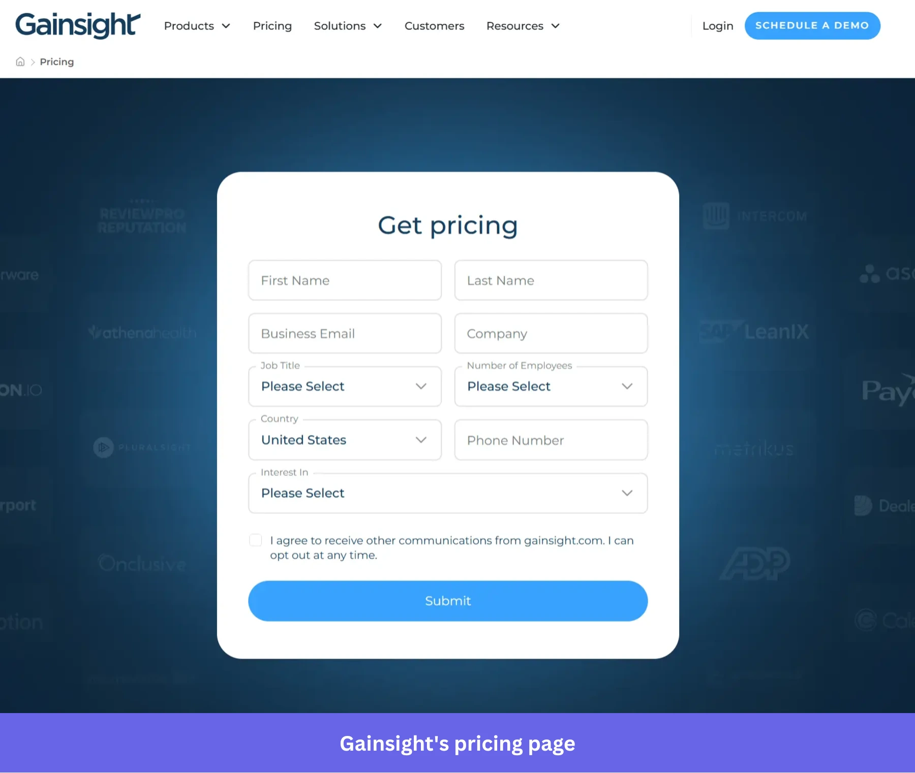 Gainsight's pricing page