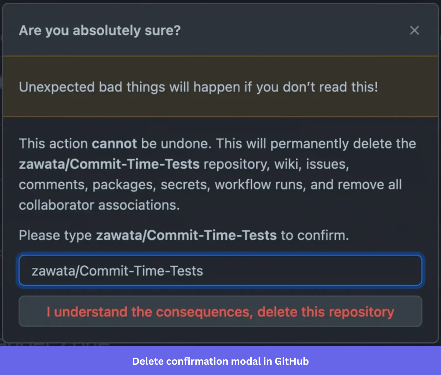 GitHub delete confirmation modal