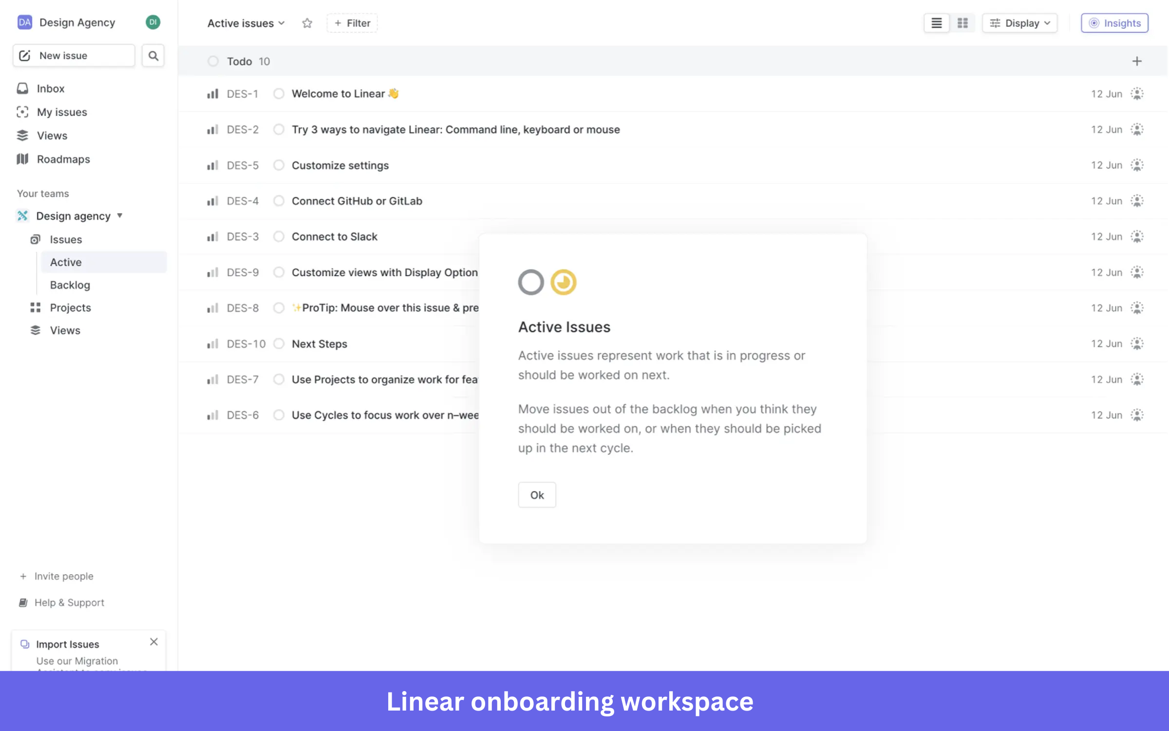 Linear onboarding workspace