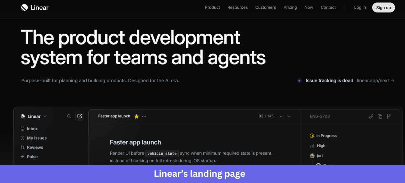 Linear landing page