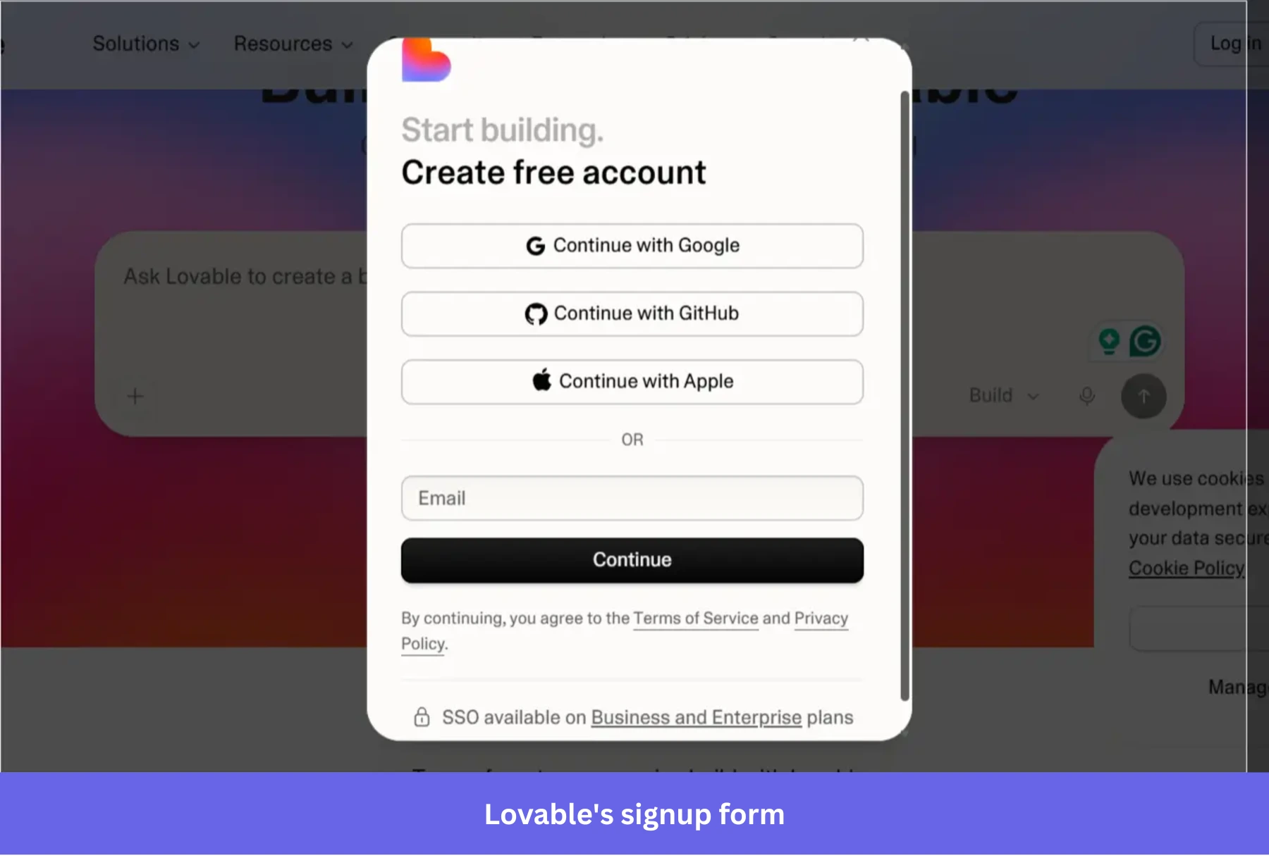 Lovables signup form