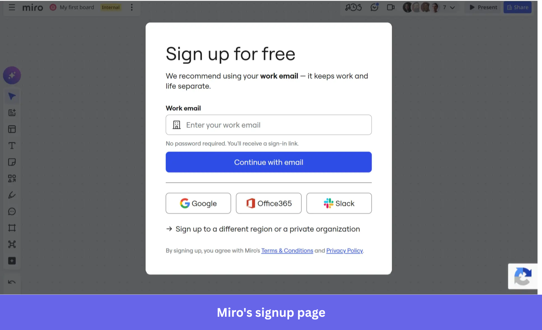 Miro's signup page