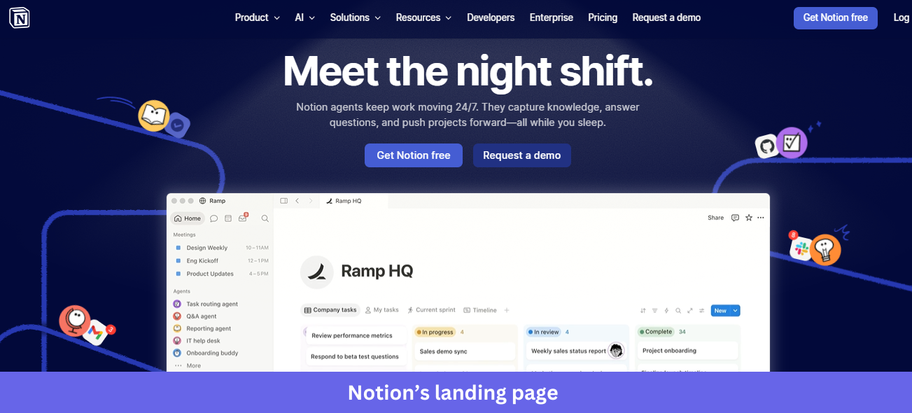 Notion landing page