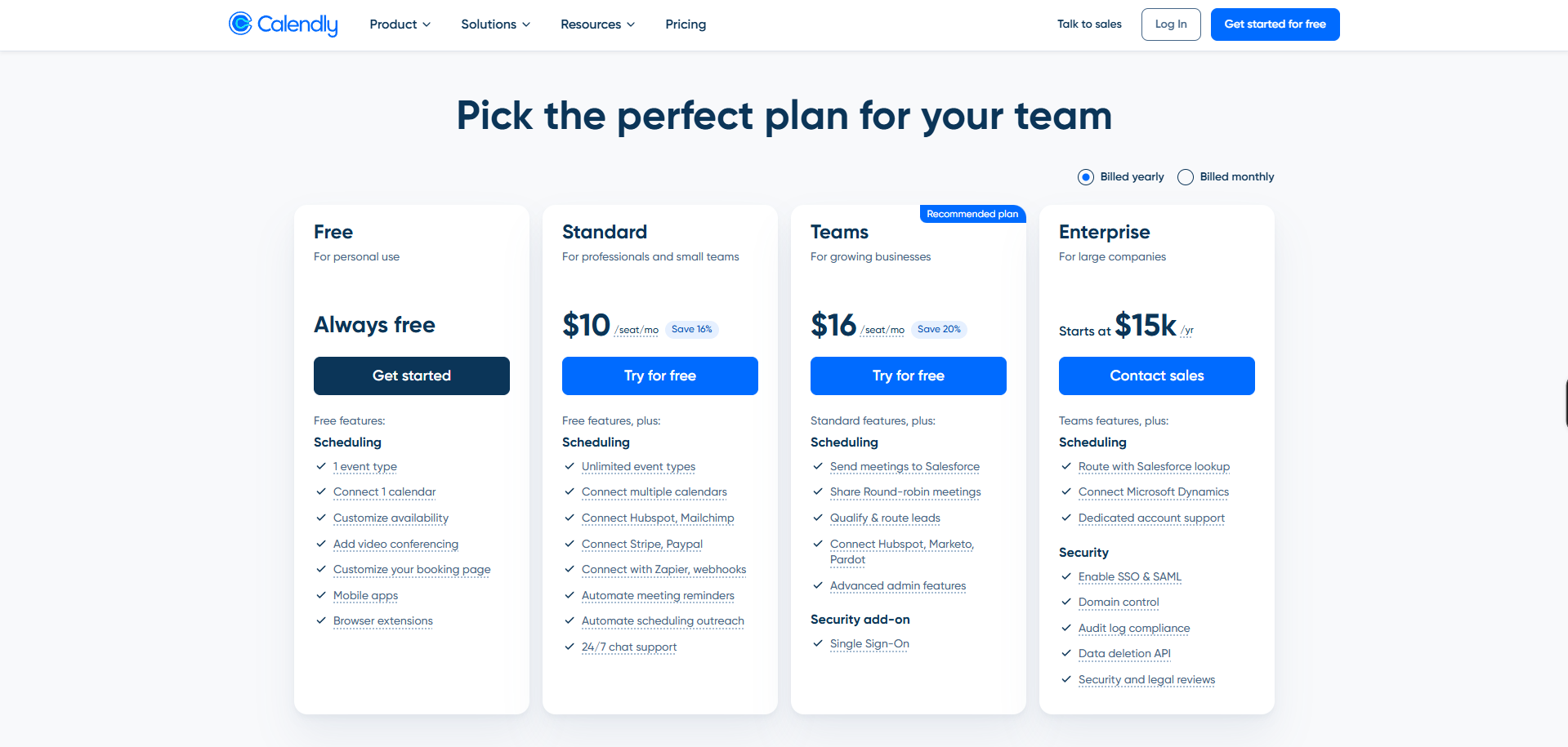 Calendly freemium-to-premium pricing.
