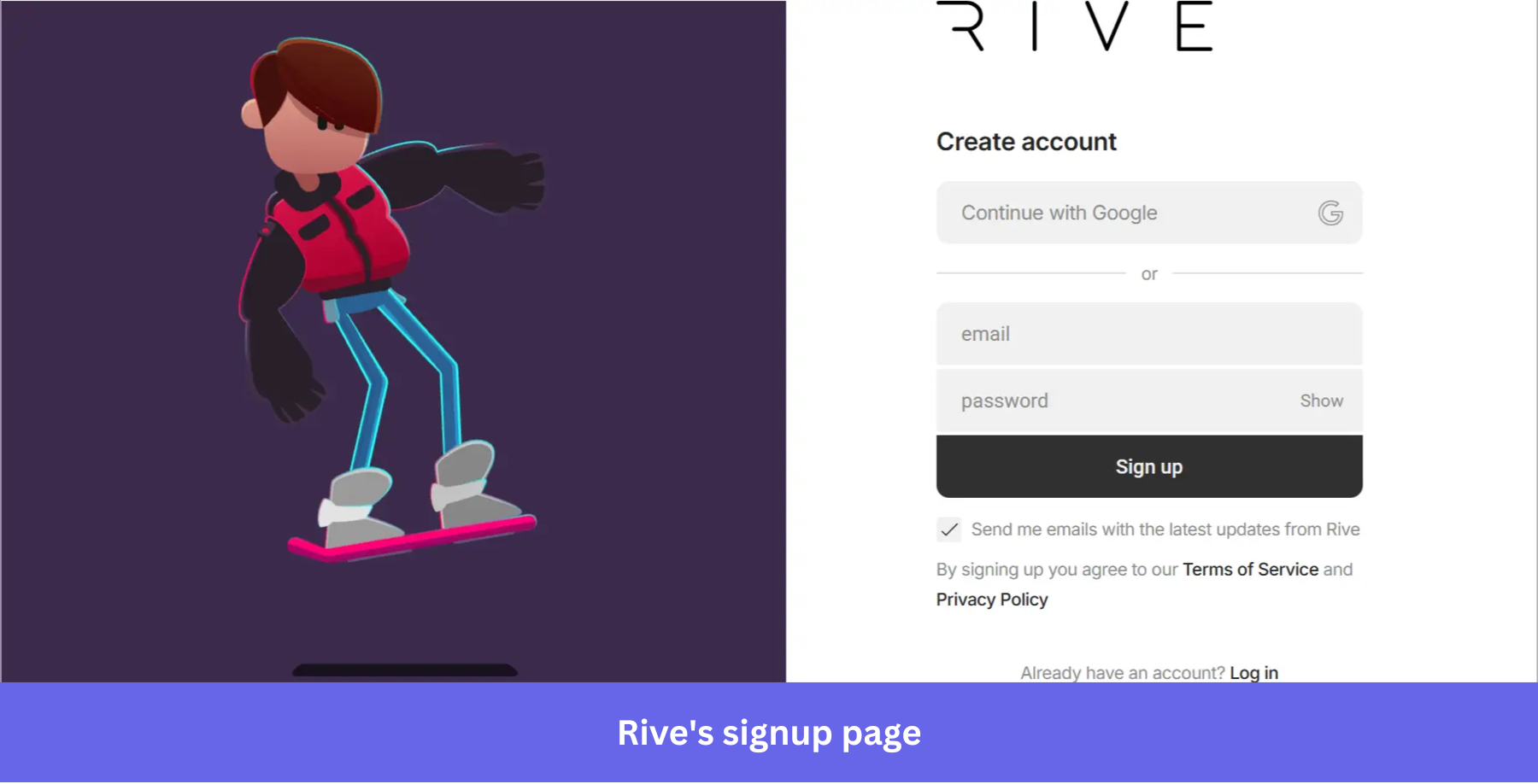Rive's signup page