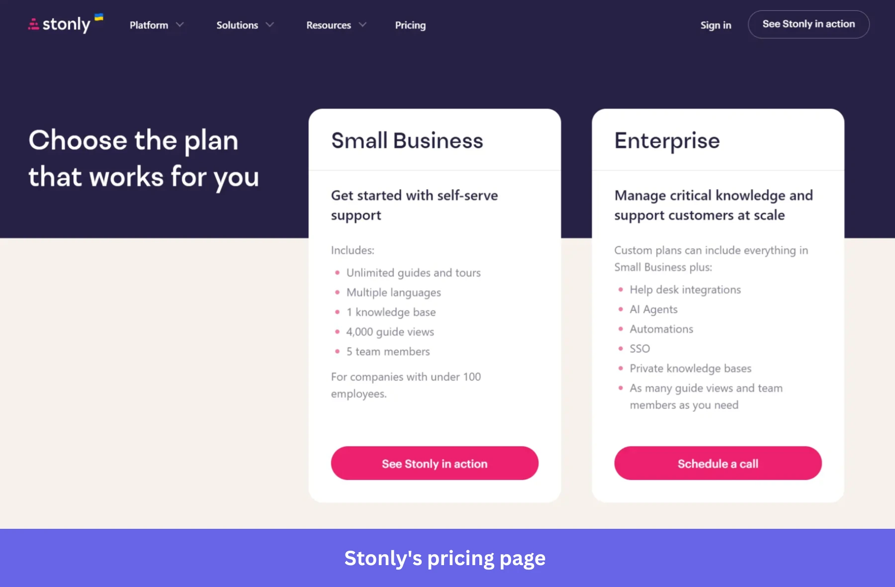 Stonly's pricing page