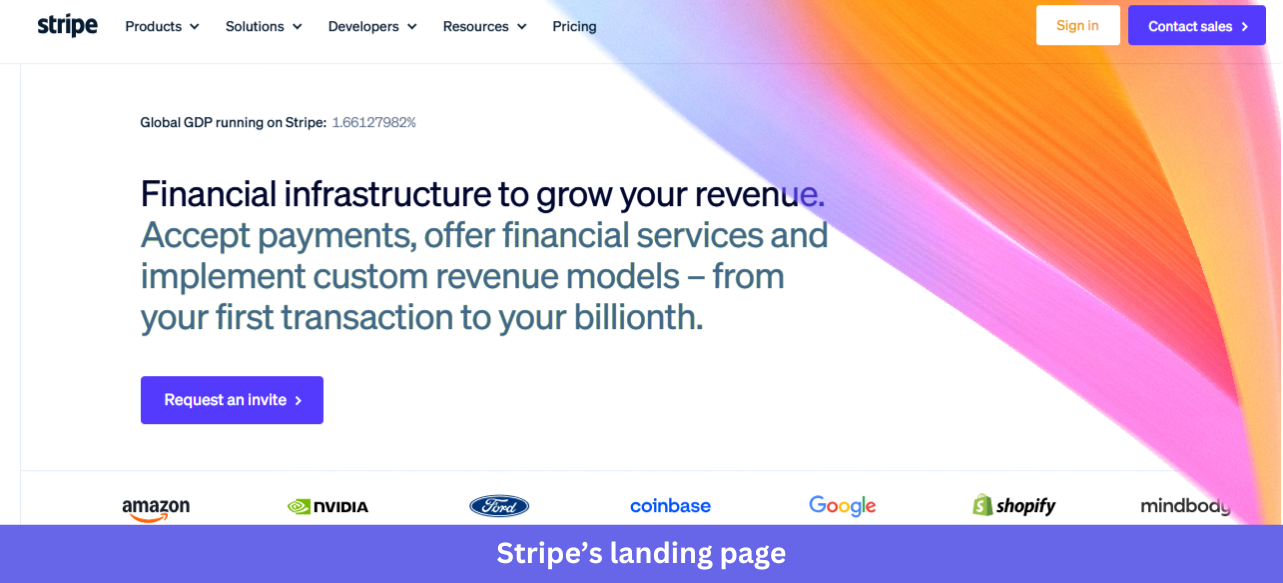 Stripe landing page