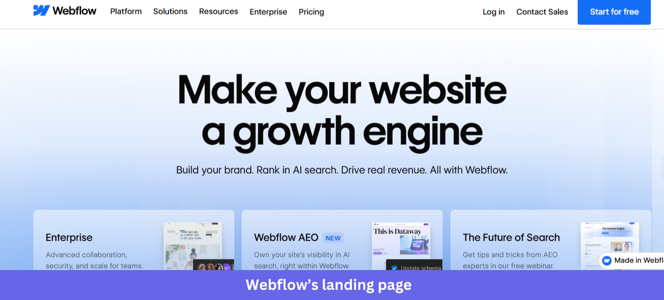 Webflow landing page