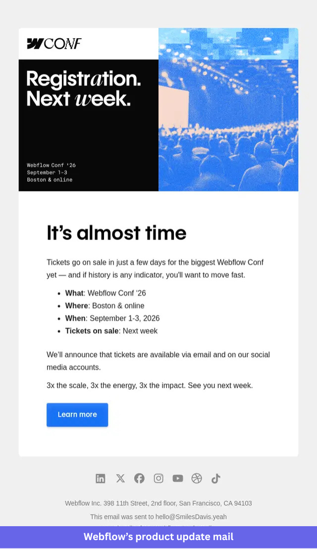 Webflow teaser and sneak-peek email