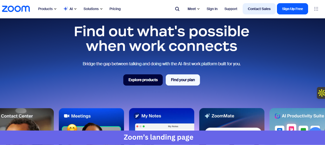 Zoom landing page