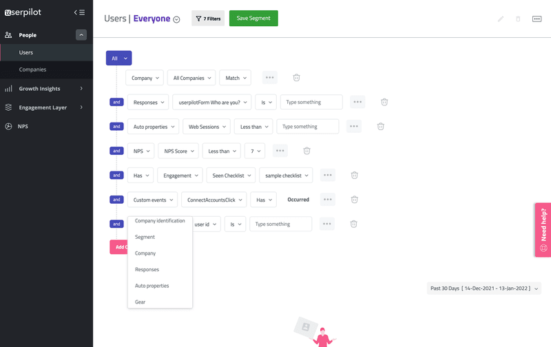 segmentation of survey respondents in userpilot
