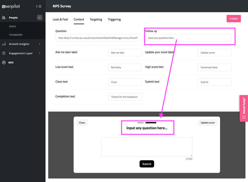 custom nps survey in userpilot